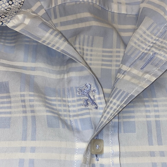 Bugatchi Blue & White Plaid Button Front Dress Shirt Men's L Large - Picture 5 of 10
